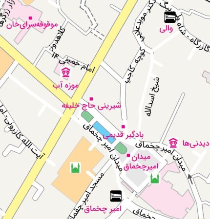 نقشه بافت قدیم یزد با لیبل معابر